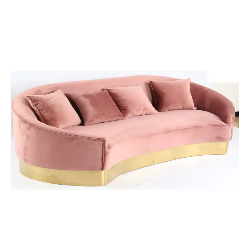 Rosa gebogene moderne Möbel Schlaf couch Stoff Samt Wohnzimmer Sofa mit Gold Base Feet High Density Foam