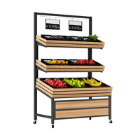 Usa Chain Vegetable Fruit Shop Étagères de supermarché à roues mobiles Étagères de présentation en bois et métal avec panier