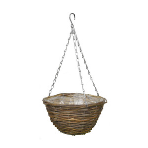 Panier suspendu en rotin artificiel fait main, résistant aux intempéries, pour fleurs artificielles, pour extérieur, patio, jardin, maison, mur - Product Image 6