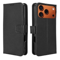 Étui portefeuille en cuir PU texturé diamant de luxe pour iPhone 18 Pro Max/18 Pro, coque à clapet pour téléphone portable