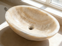 Lavabo en marbre beige moderne de forme ovale, imperméable, poli, pour salle de bain, cuisine, villa, évier extérieur