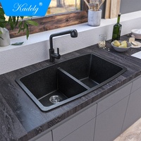 Vente en gros de bols doubles en granit brossé à bas quantité minimale de commande, deux trous, sans robinet, évier de cuisine en quartz sous le comptoir