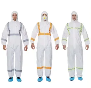 Overol desechable de seguridad Blanco/naranja de alta visibilidad OEM ODM, ropa de trabajo con cinta reflectante, Overol químico