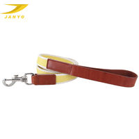 JANYO Großhandel Gestreiftes Nylon-Hundehalsband mit passender Leine, reißfest, mit echtem Rindsleder umwickelt, silberne Metallschnalle