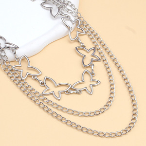 โซ่คาดเอวรูปผีเสื้อ โลหะผสมสังกะสี สีขาว แบบโปร่ง หลายห่วง สำหรับสวมใส่ทุกวัน สไตล์ฮิปฮอป - Product Image 4