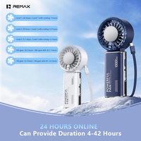 REMAX RS-SF28 Ventilador de Mano 2 en 1 con Banco de Energía de 10000 mAh, Carga Rápida de 22.5W, Ventilador Portátil con Cable Integrado, Ventilador de Enfriamiento con Hielo