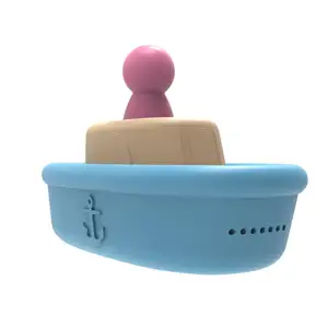맞춤형 BPA 무료 식품 학년 실리콘 목욕 물 장난감 다채로운 이빨 쌓기 장난감 어린이 보트 아기 목욕 장난감