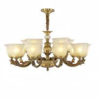Candelabro de lujo de latón vintage americano sala de estar dormitorio techo colgante luz creativa Jade cobre sólido lámpara grande
