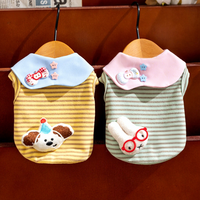 Débardeur pour chien style coréen rayé avec applique ours 3D et grand col