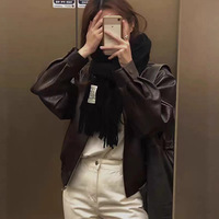 Veste moto marron haut de gamme pour femme en similicuir PU, manteau personnalisé pour les sorties hivernales