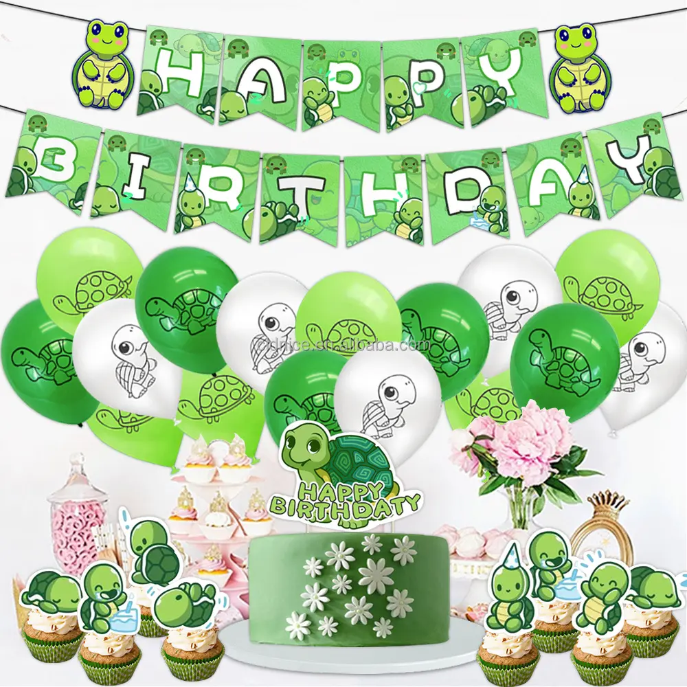 Nice Animal Ocean Theme Birthday Party Decoration Set Latex Balloons Green Turtle Banner High Quality Baby Shower Party Supplies