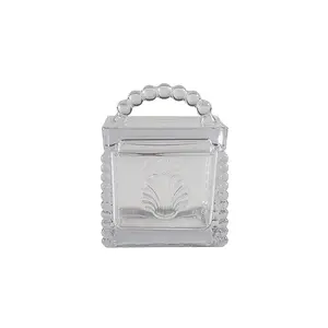 European relief creative shaped glass storage jar with lid jewelry storage box square glass storage jar container