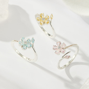 Flower Open <b>Ring</b> Micro Pave Zircon Adjustable Index <b>Finger</b> <b>Ring</b> Gift Jewelry - Product Image 1