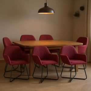 Juego de 6 sillas de comedor medianas de acero con recubrimiento en polvo, tela roja vino, diseño contemporáneo, muebles modernos para el hogar - Product Image 2