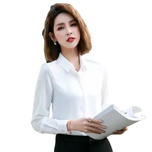 חולצה לבנה שיפון מקצועית לנשים חולצה יפנית רפויה מזדמנת עם שרוולים ארוכים טמפרמנט רשמי חולצה חדשה לנשים