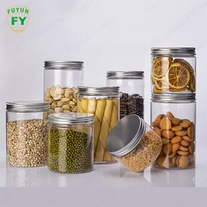 Fuyun-contenedor de plástico transparente redondo para galletas, tarro de embalaje de alimentos de caramelo, de boca ancha, con tapas de aluminio doradas, 250g
