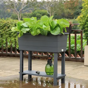 Pot de fleurs Vertical en plastique à arrosage automatique, jardinière rectangulaire moderne de jardin, lits surélevées pour légumes, vente en gros