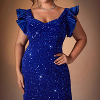 Robe de soirée longue en mousseline de soie bleue à sequins, style européen-américain, grande taille, coupe sirène évasée et ajustée pour femme