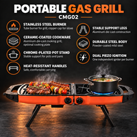 Barbecue à gaz portable léger et moderne, orange, 5,9 kg, pliable, double allumage piézoélectrique, camping, chasse, cabane, camping-car, extérieur
