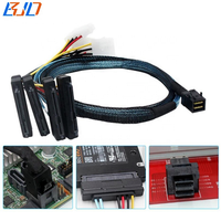 SFF-8643 SAS Mini ke 4 * SFF-8482 29Pin, dengan Molex 4Pin Power Hard Disk Drive Adapter kabel ekstensi Data 50CM 100CM