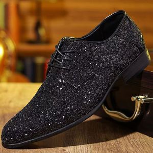 Chaussures Homme Imperméables Antidérapantes à Enfiler, Dessus en PU, Mocassins Habillés Scintillants avec Strass, Confortables pour Mariage, Affaires et Soirées - Product Image 2