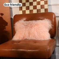 Échantillon de coussin décoratif en peau de mouton du Tibet à poils longs, blanc rose, en fourrure de mouton de Mongolie, housse de coussin, taie d'oreiller, vente en gros