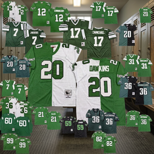 Maillot de football personnalisé OEM Philadelphia Eagles Throwback 20 DAWKINS 36 WESTBROOK 7 JAWORSKI Vert Blanc Maillot en mesh à col en V pour homme - Product Image 3