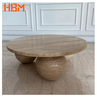 Table basse circulaire moderne en marbre vert poli avec boules de marbre pour salon