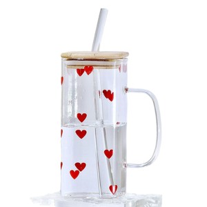 Vaso de Vidrio Cuadrado de Alta Calidad de 500 ml con Tapa para Bebidas Frías y Jugos, con Pajita para Beber - Product Image 5