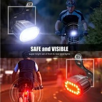 AGEKUSL Feux de vélo LED rechargeables par USB, lampe avant et arrière, feu arrière, lanterne, lampe de vélo, alimentation par batterie, supports pour guidon
