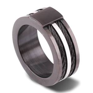 Anillo de Cuerda de Doble Hilera de Acero Inoxidable Negro de 10 mm, Joyería Geométrica para Hombre, Regalo - Product Image 1