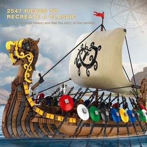 Reobrix 66101 Medieval Viking Warship Pirate Ship High-Difficulty Puzzle ABS <b>Plastic</b> Building <b>Block</b> Toy Model - Product Image 2