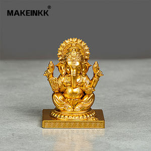 Estatua religiosa india de Ganesha, luz Led de ganeshmi Ganesh chapado en oro, arte moderno - Product Image 6