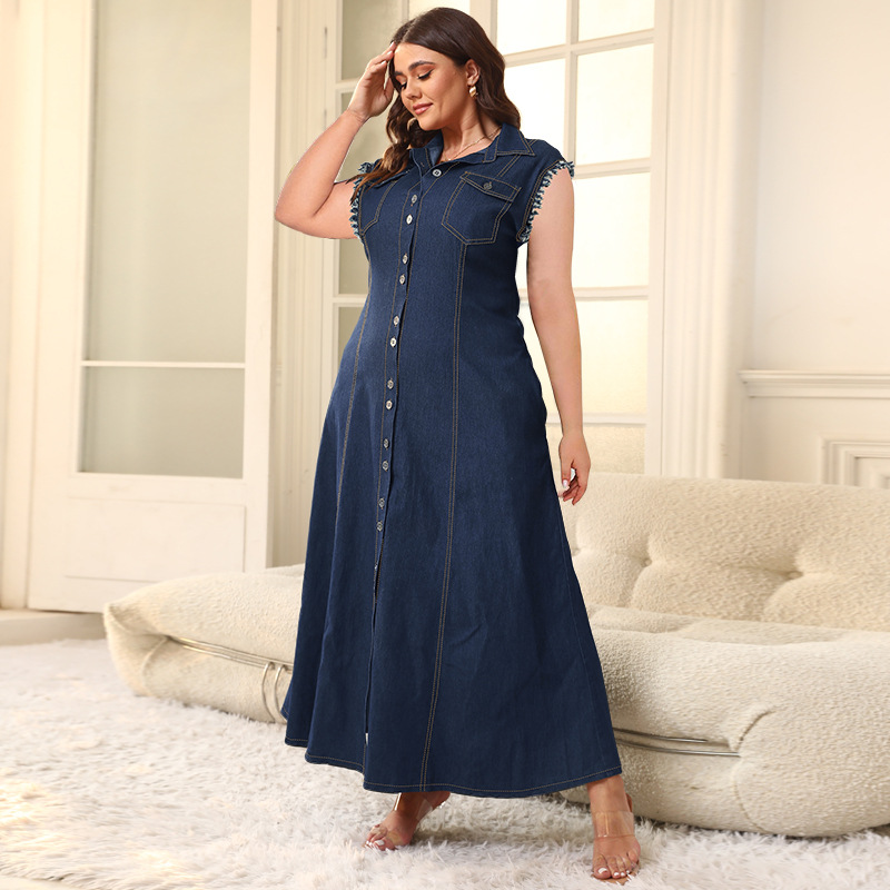 fitted lace wedding dress Sexyshine Women's Sleeveless Full Button Closure Denim Dress Lapel V Neck A  Line Plus Size Tank Top Jeans Maxi Dresses(31216ZQ,XL) Blue at Amazon  Women's Clothing store