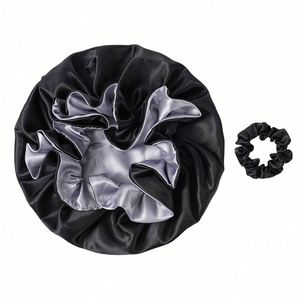 Bonnets en satin double couche réversibles pour cheveux longs bouclés ou tressés, avec chouchou en soie – Cadeau promotionnel - Product Image 4