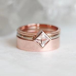 Rose Gold Women's Ring <b>Set</b> Geometric <b>Square</b> Diamond Claw Setting Fashion Jewelry Gift - Product Image 4