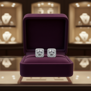 Orecchini a perno con zirconi taglio Princess Squarellus, montatura pavé in oro bianco, gioielli geometrici classici unisex per feste - Product Image 2