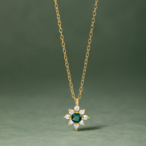 Collier pour femmes à la mode avec fleur en zircon vert, argent 925 plaqué or 18 carats - Product Image 3