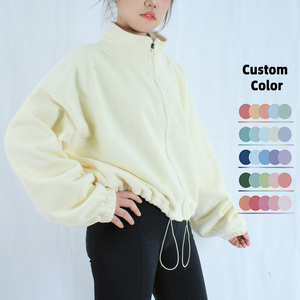 ARLAN – Sweat-shirt court en polaire pour femme, coupe ample, manches longues bouffantes, col montant zippé, idéal pour la gym, l'entraînement et les tenues décontractées - Product Image 3