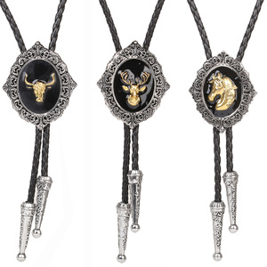 Nouveaux modèles de produits Alliage Horsehead Eagle Elk Deer Cowhead Polo Décolleté Corde Collier en cuir <span class=keywords><strong>Bolo</strong></span> <span class=keywords><strong>Cravate</strong></span> Pour Hommes Femmes - Product Image 1