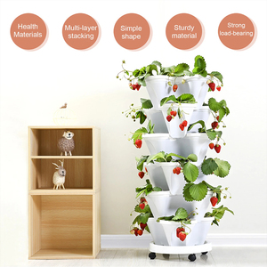 Maceta <span class=keywords><strong>de</strong></span> jardín vertical <span class=keywords><strong>de</strong></span> fresa Macetas Torre Maceta móvil <span class=keywords><strong>con</strong></span> ruedas Macetas hidropónicas apilables - Product Image 3