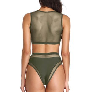 Custom Design <span class=keywords><strong>Sexy</strong></span> Mesh Tweedelige Bikini Set Vrouwen Effen Strandkleding Meisje Fitness Badpak Recycle Badstof Workout Plus Size - Product Image 5