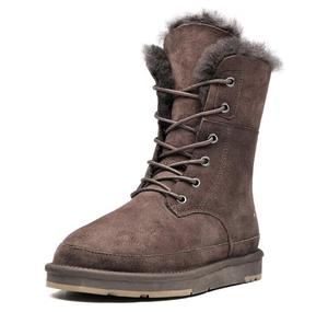 여성 Shearling 가죽 양피 클래식 레이스 중반 송아지 플랫 모피 겨울 스노우 부츠 - Product Image 3