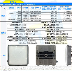 I04USeries 40 60 80 100 Watt Lampada LED Concava per Stazioni di Servizio e Magazzini con Scanalatura Centrale Interna Impermeabile e Resistente - Product Image 2
