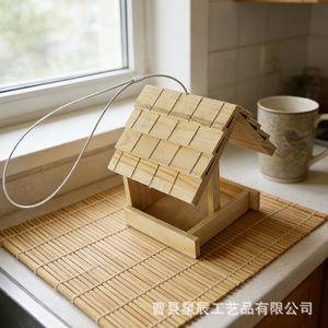 Comedero para Pájaros de Madera, Tamaño Mediano, Acabado Natural, Decoración para Jardín Exterior Colgante - Product Image 3