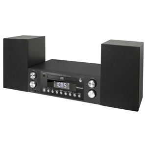 Système stéréo Bluetooth noir avec lecteur CD, écran numérique, deux enceintes bibliothèque, amplificateur audio domestique - Product Image 1