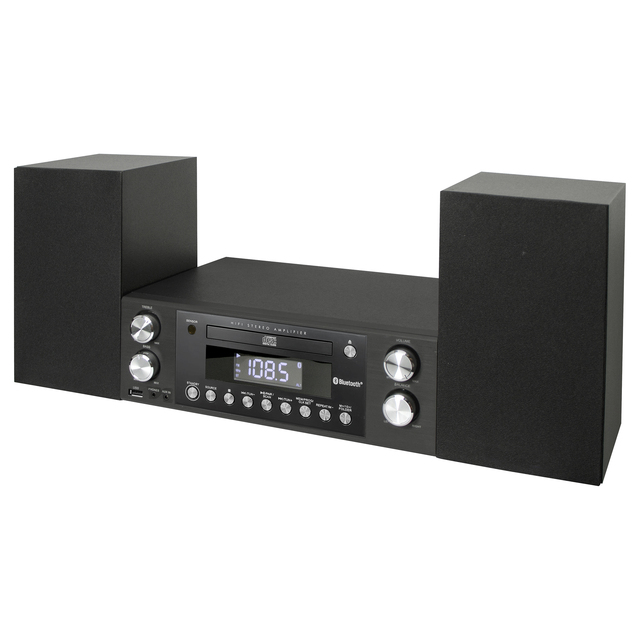 Black Bluetooth Stereo System with CD Player Digital Display Dual Bookshelf Speakers Speaker equipment