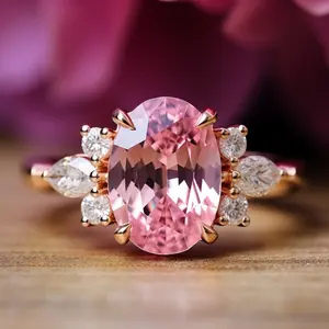 SGARIT 도매 보석 로즈 골드 약혼 반지 14K 솔리드 골드 4CT 타원형 컷 멋진 핑크 모이사나이트 다이아몬드 결혼 반지