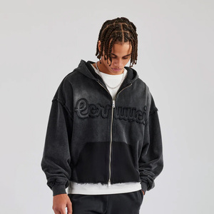 500 GSM axit rửa hoodie người đàn ông cổ điển rửa mặt trời phai màu đau khổ bông DTG in màn hình in logo mùa đông thiết kế áo - Product Image 1