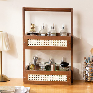 Solid Wood Cosmetic Storage <b>Box</b> Desktop Organizer With Handle For <b>Makeup</b> Perfume Skincare Jewelry Display Shelf - Product Image 3